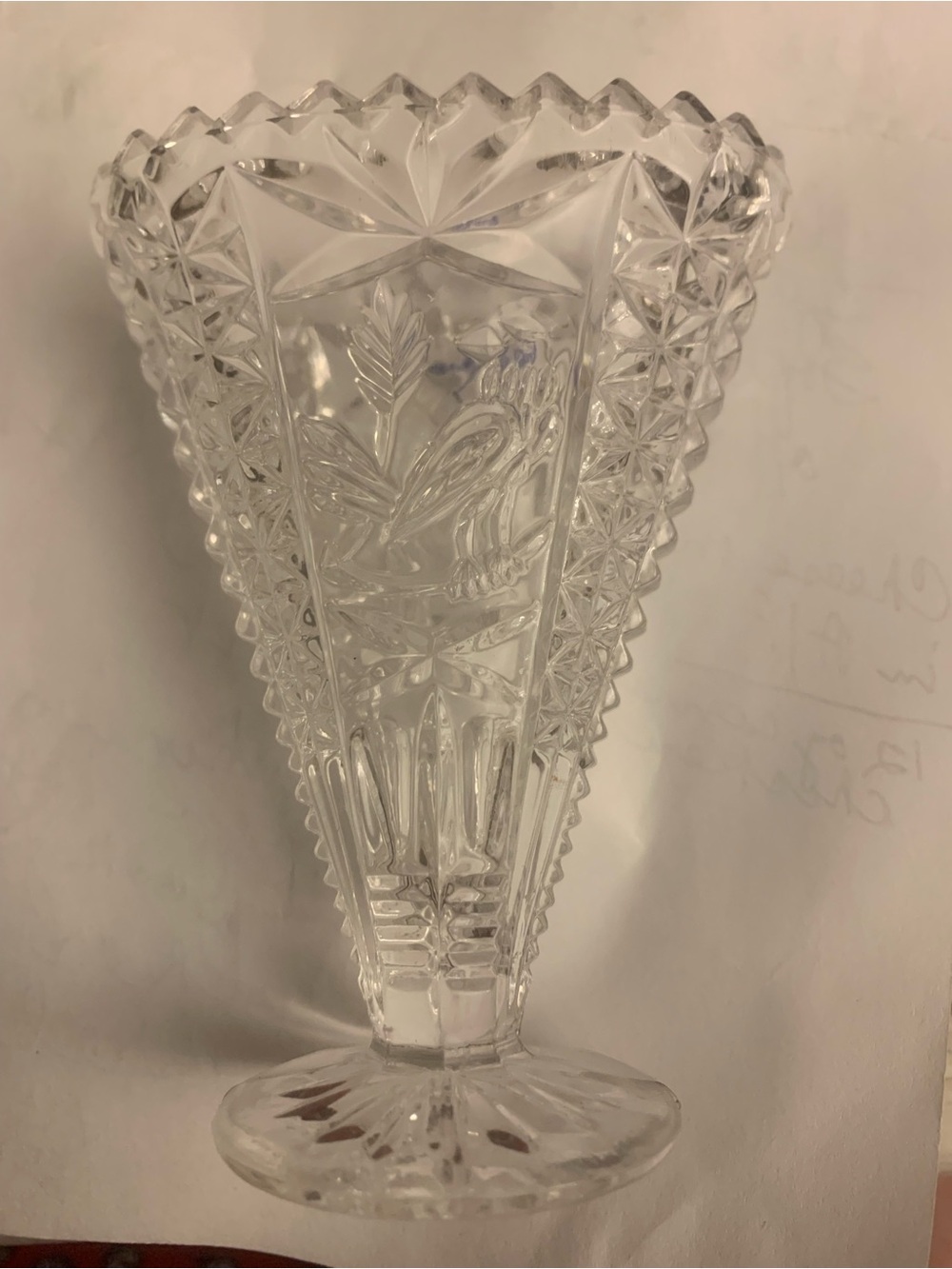 Elegant Clear Cut Glass Fan Vase Created in Germany Hofbauer 1960’s